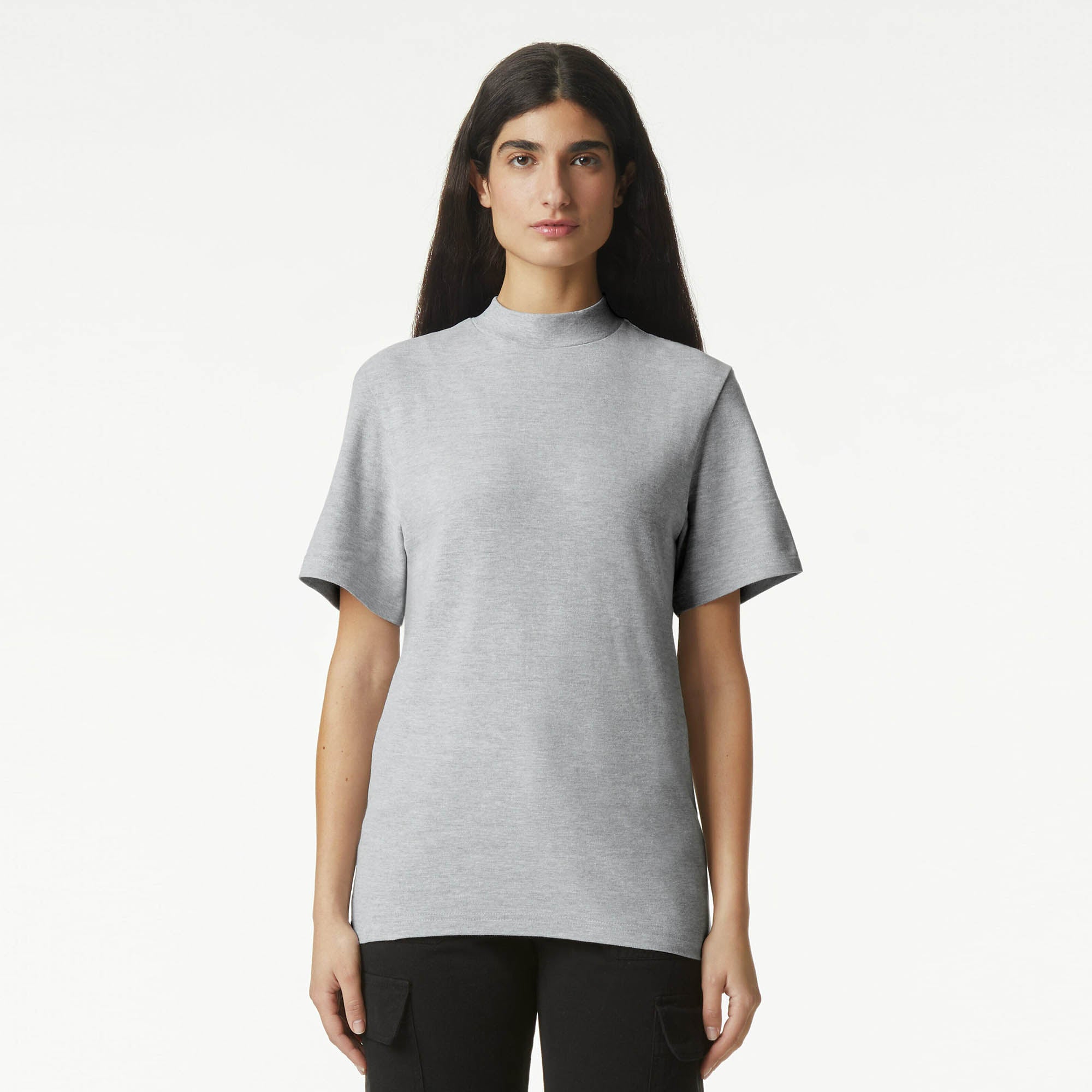 1PQ American Apparel Unisex Pique Mockneck - Heather Grey