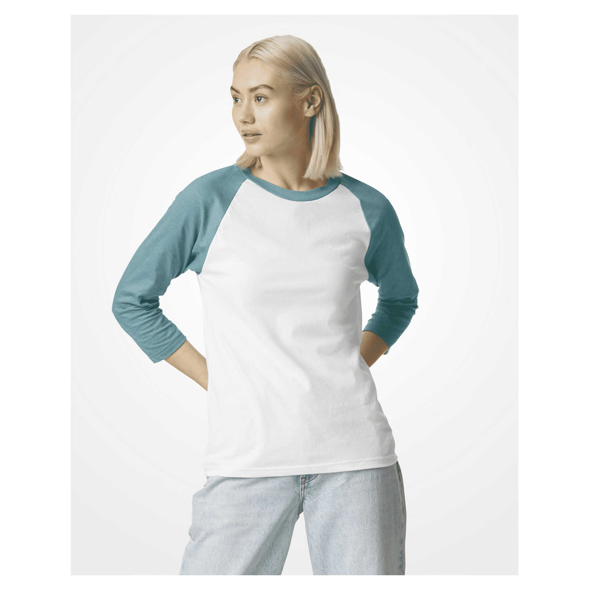 2003CVC American Apparel CVC Unisex Raglan T-shirt - White/Htr Arctic