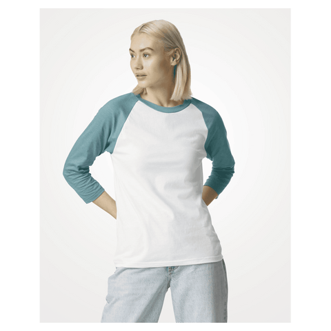 2003CVC American Apparel CVC Unisex Raglan T-shirt - White/Htr Arctic