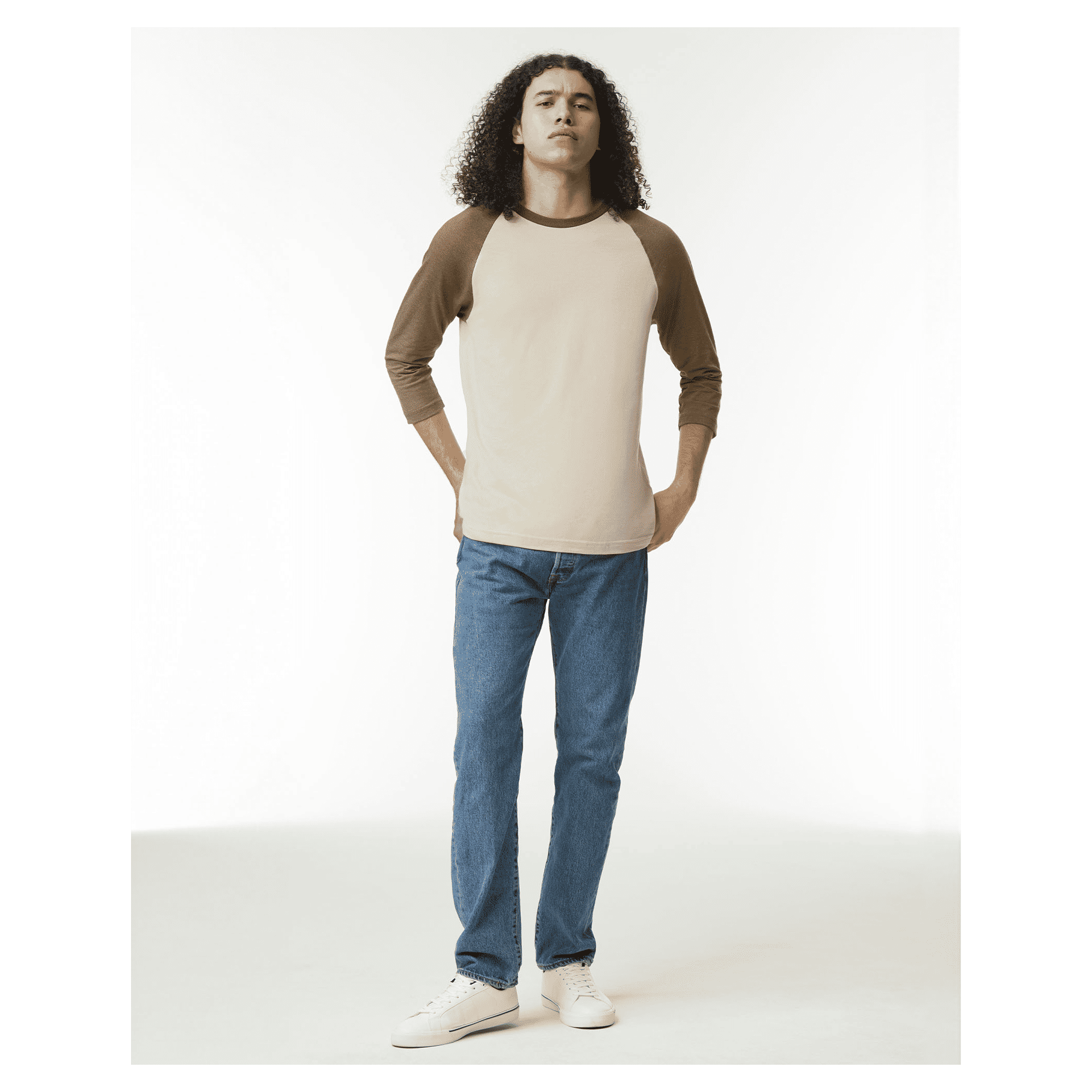 2003CVC American Apparel CVC Unisex Raglan T-shirt - Heather Bone/Heather Army