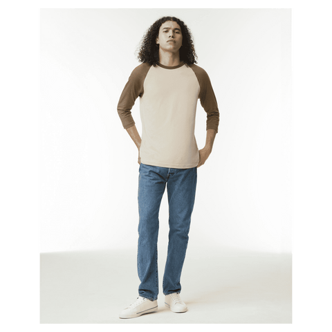 2003CVC American Apparel CVC Unisex Raglan T-shirt - Heather Bone/Heather Army