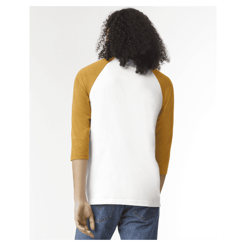 2003CVC American Apparel CVC Unisex Raglan T-shirt - White/Htr Mustard
