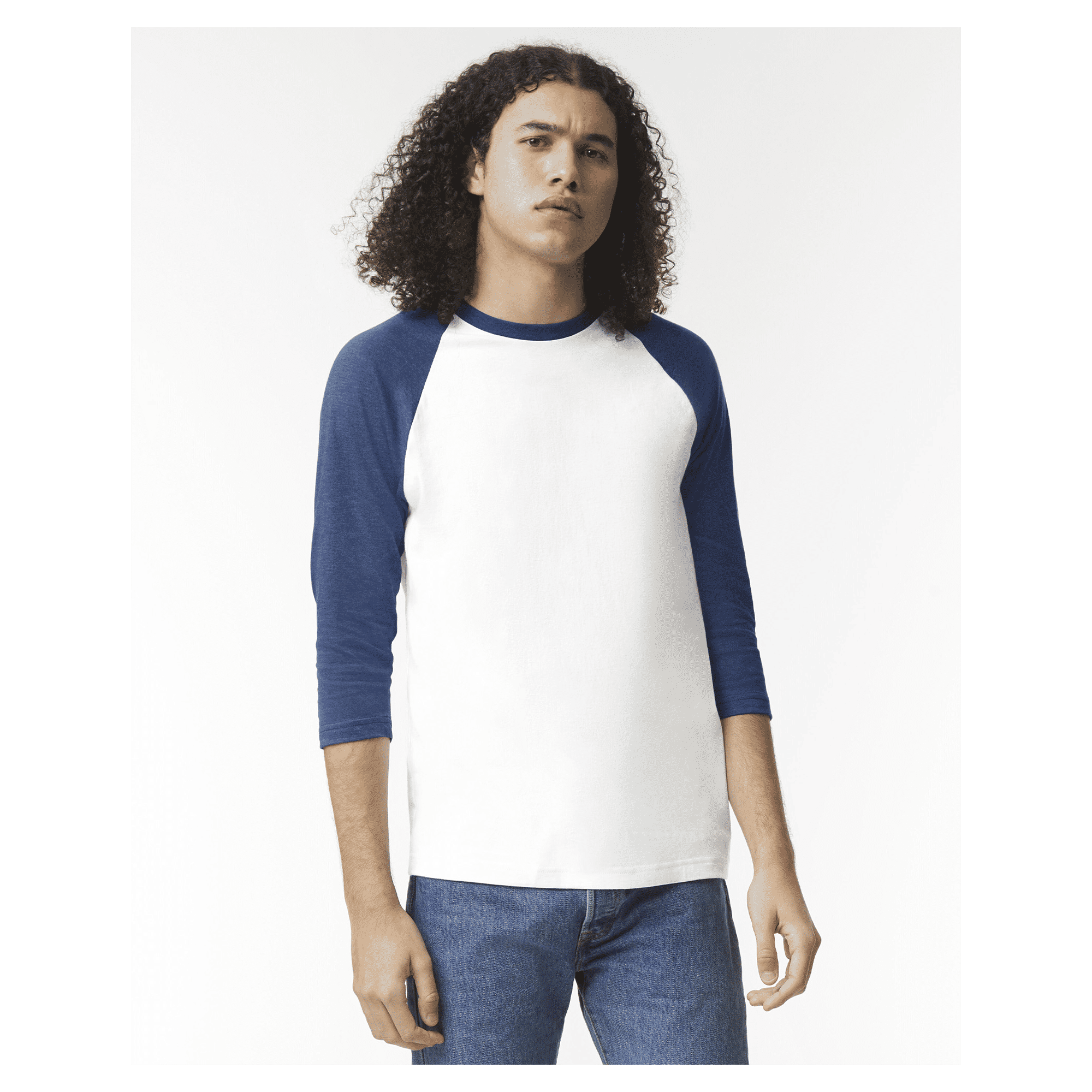 2003CVC American Apparel CVC Unisex Raglan T-shirt - White/Htr Indigo