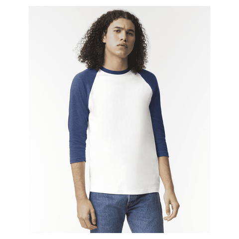 2003CVC American Apparel CVC Unisex Raglan T-shirt - White/Htr Indigo
