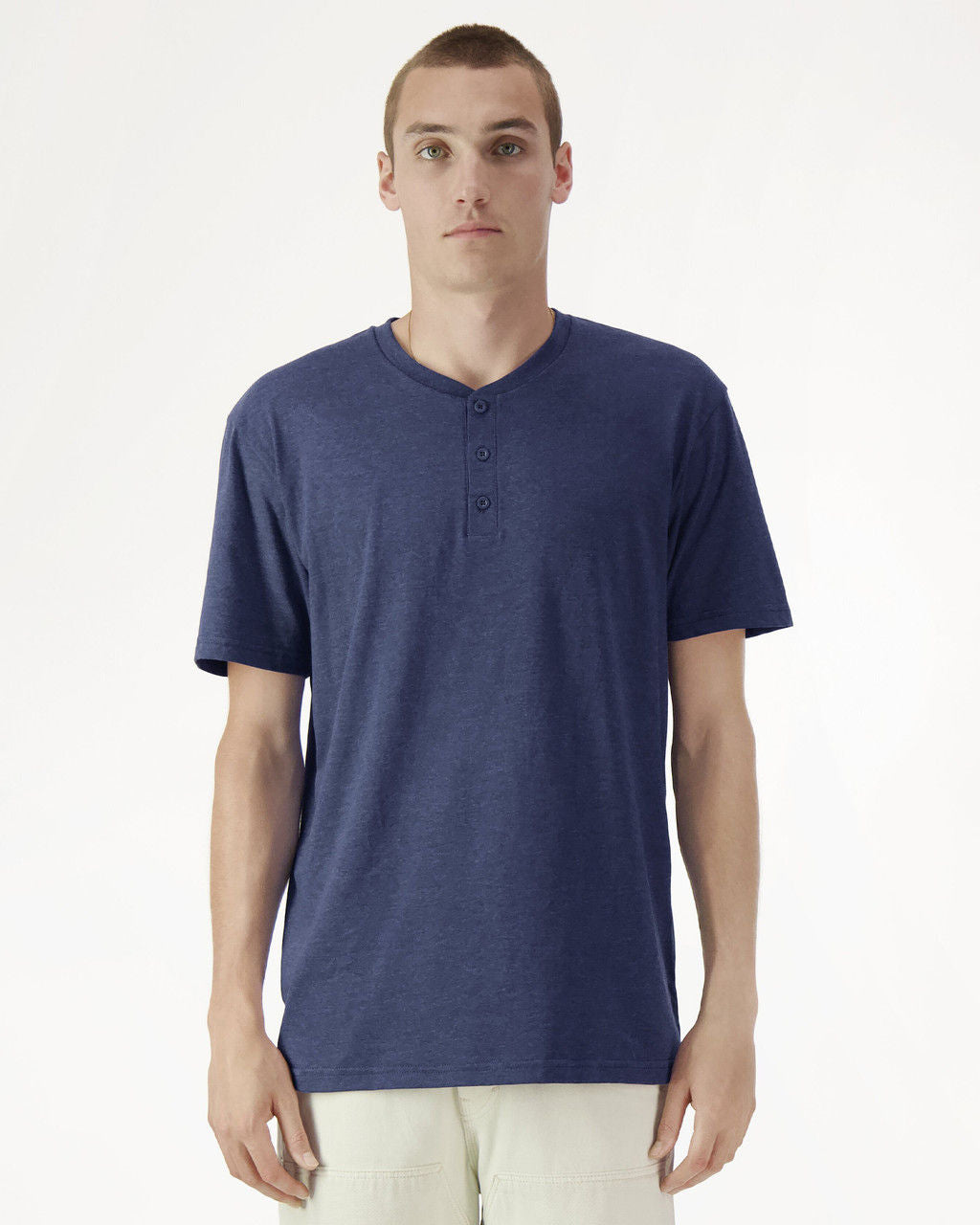 2004CVC American Apparel CVC Unisex Henley T-shirt - Heather Indigo