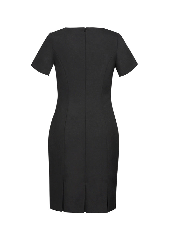 Comfort Wool Stretch Womens Short Sleeve Shift Dress Black back view