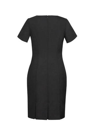 Comfort Wool Stretch Womens Short Sleeve Shift Dress Black back view