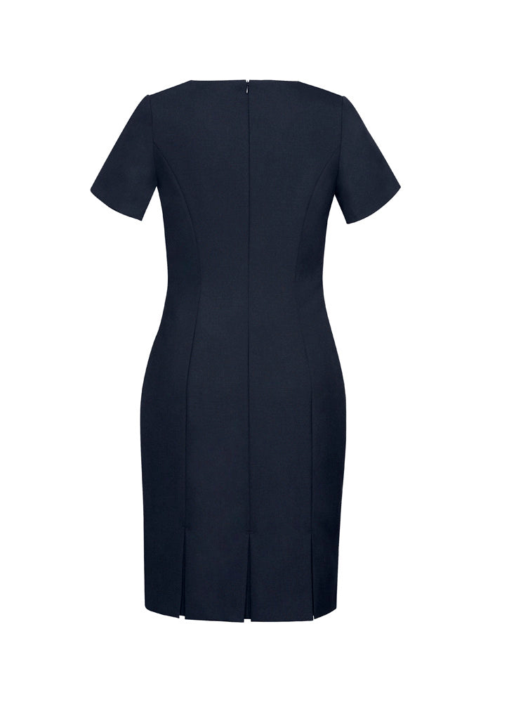 Comfort Wool Stretch Womens Short Sleeve Shift Dress Navy back view