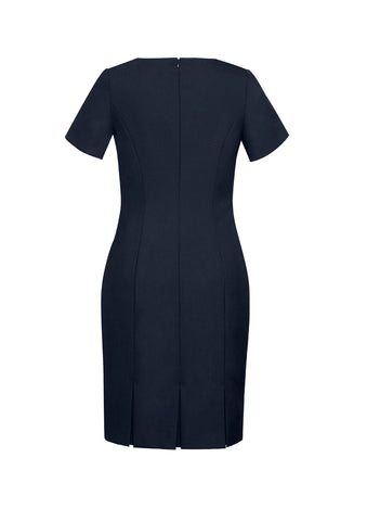 Comfort Wool Stretch Womens Short Sleeve Shift Dress Navy back view