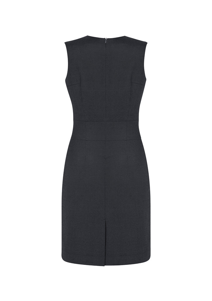 Comfort Wool Stretch Womens Sleeveless V-Neck Dress Charcoal back view