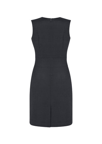 Comfort Wool Stretch Womens Sleeveless V-Neck Dress Charcoal back view
