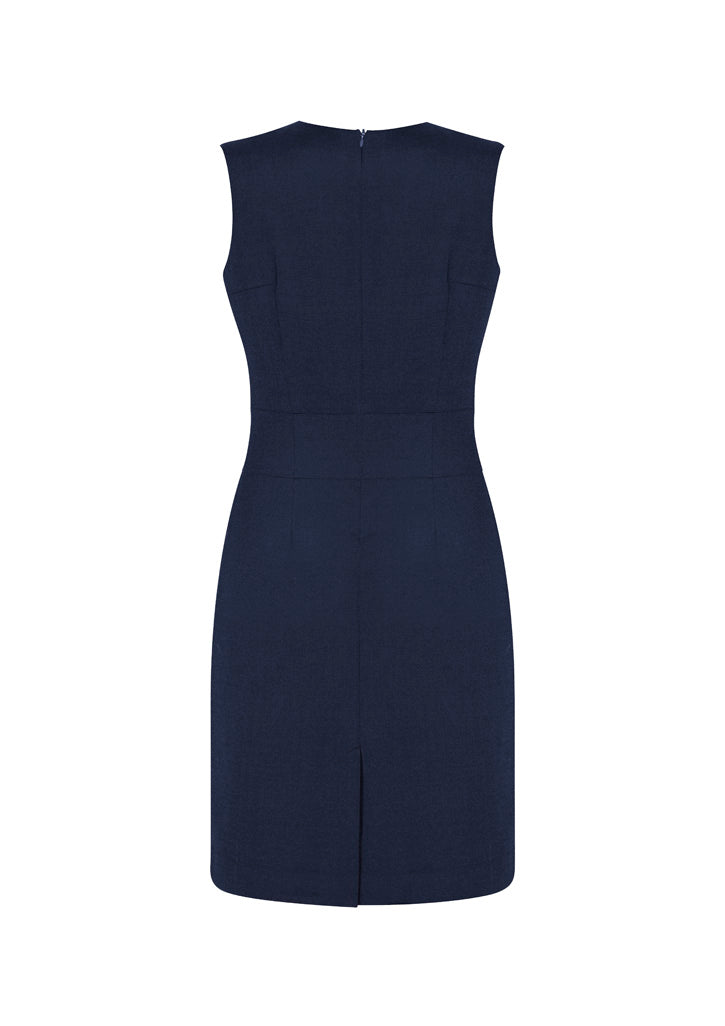 Comfort Wool Stretch Womens Sleeveless V-Neck Dress Navy back view