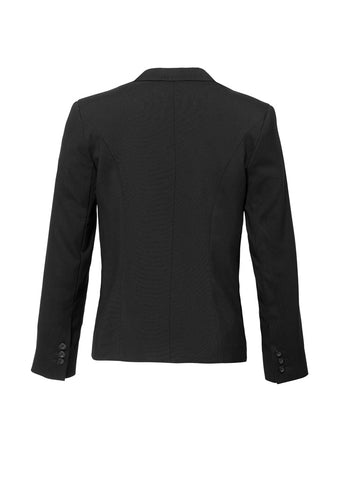 Comfort Wool Stretch Womens Short Jacket with Reverse Lapel Black back view