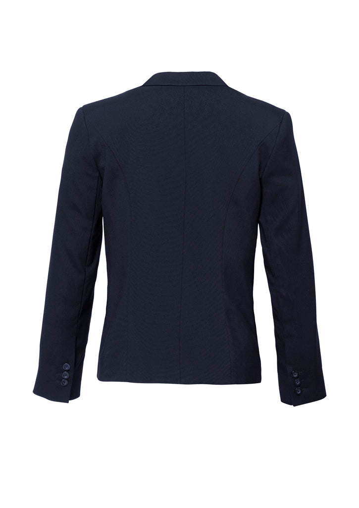 Comfort Wool Stretch Womens Short Jacket with Reverse Lapel Navy back view