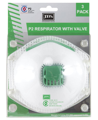JB's Blister (3pc) P2 Respirator With Valve - 8C15