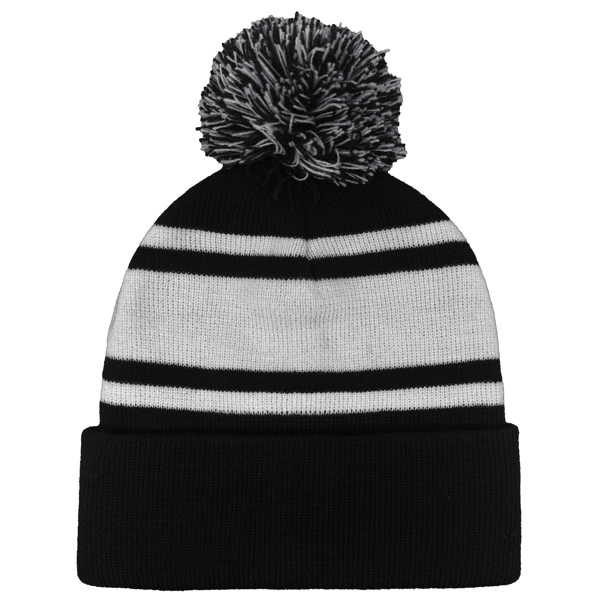 B1900 Headwear24 Cuffed Knitted Pom Pom Beanie - Black White
