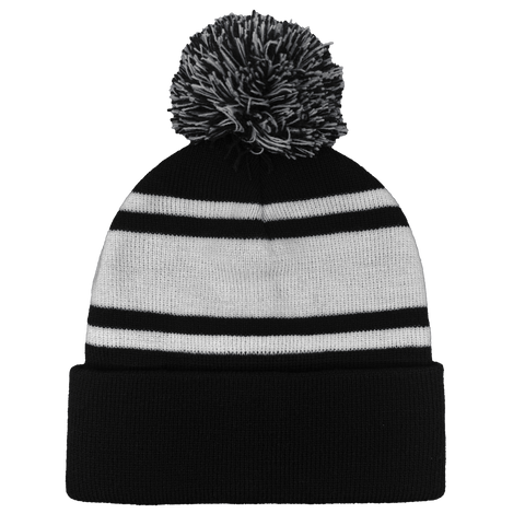 B1900 Headwear24 Cuffed Knitted Pom Pom Beanie - Black White