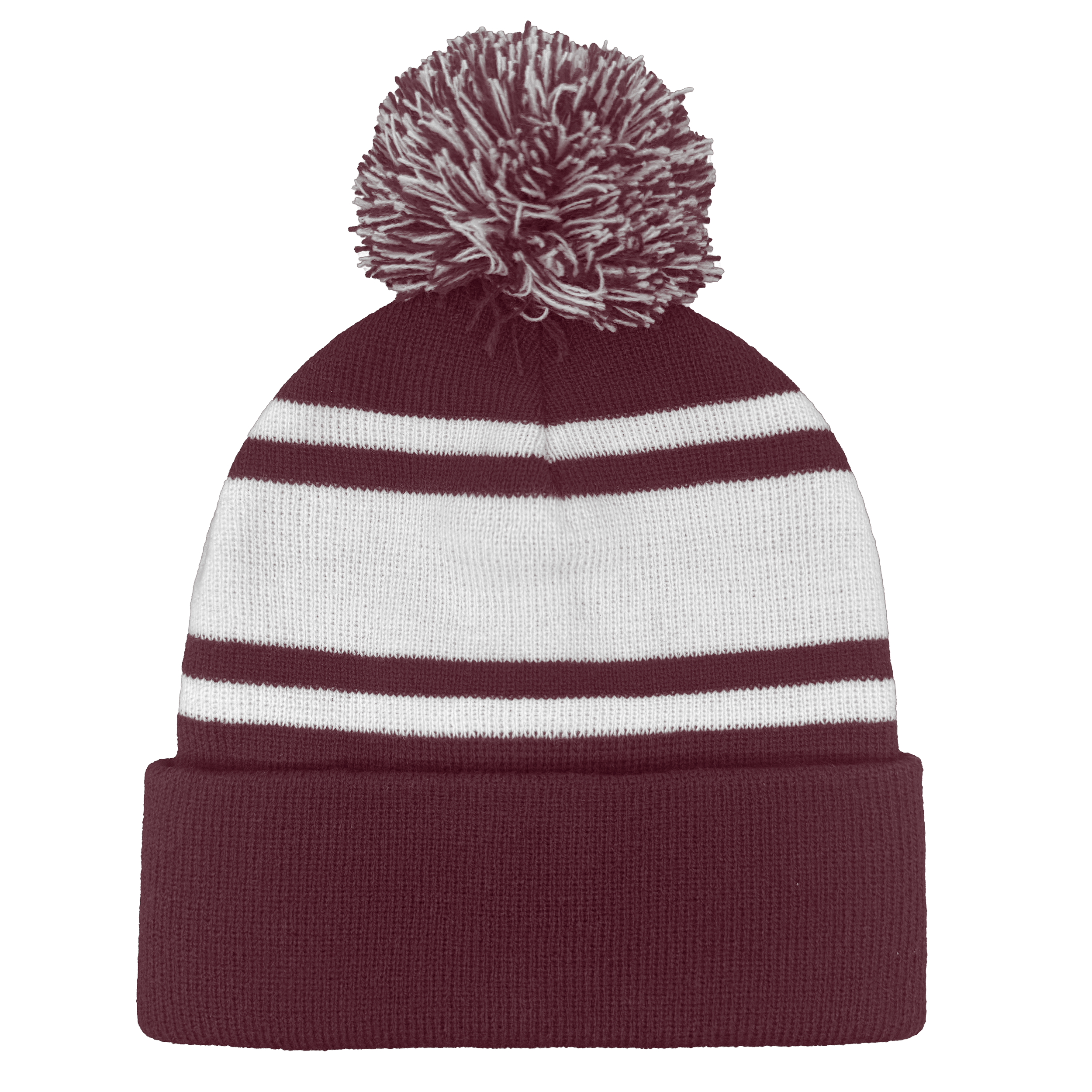 B1900 Headwear24 Cuffed Knitted Pom Pom Beanie - Maroon White