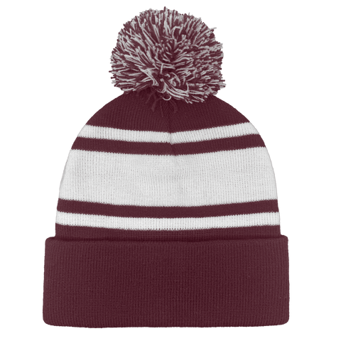 B1900 Headwear24 Cuffed Knitted Pom Pom Beanie - Maroon White