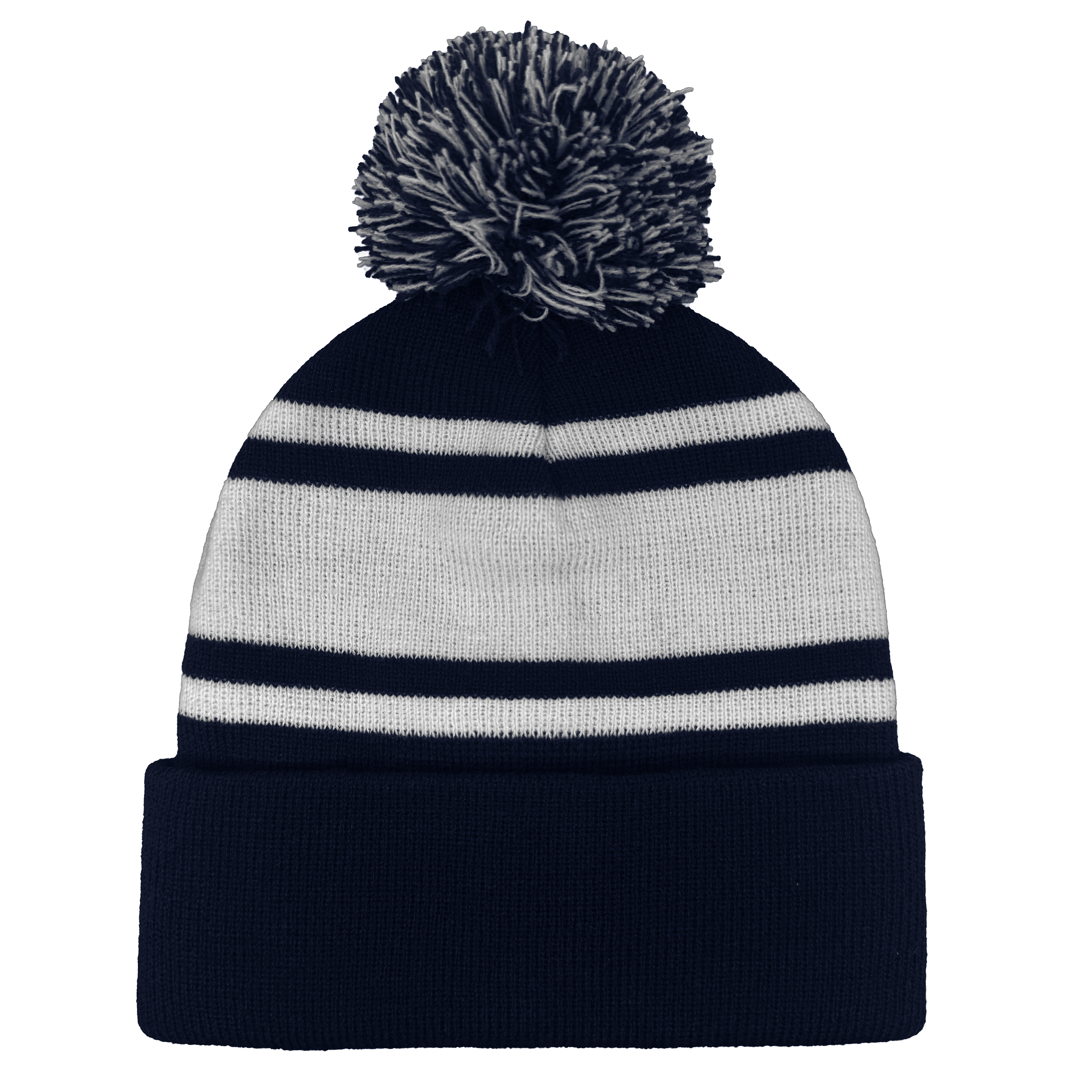 B1900 Headwear24 Cuffed Knitted Pom Pom Beanie - Navy White