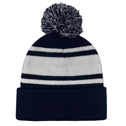 B1900 Headwear24 Cuffed Knitted Pom Pom Beanie - Navy White