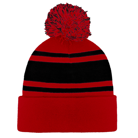 B1900 Headwear24 Cuffed Knitted Pom Pom Beanie - Red Black