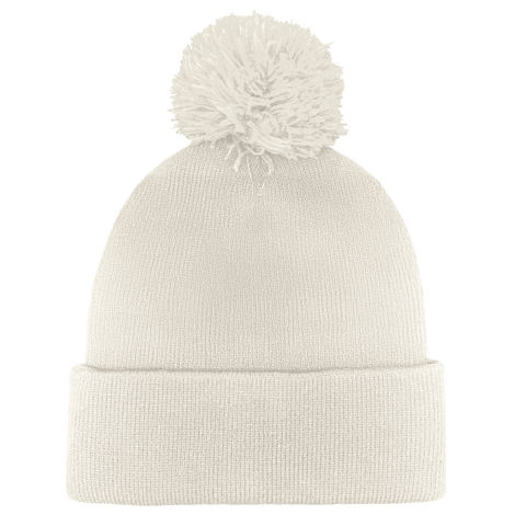 B1900 Headwear24 Cuffed Knitted Pom Pom Beanie - White