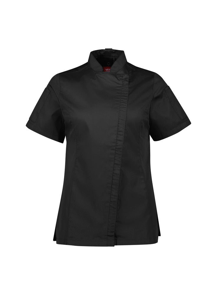 Alfresco Womens Short Sleeve Chef Jacket Black front view