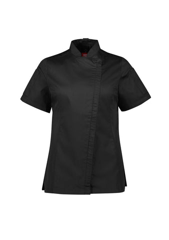 Alfresco Womens Short Sleeve Chef Jacket Black front view