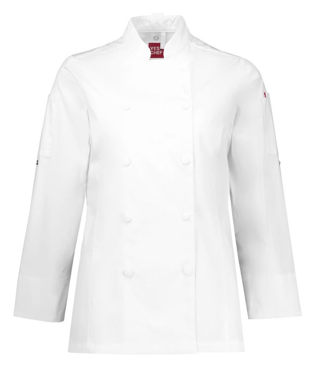 Gusto Womens Long Sleeve Chef Jacket White front view