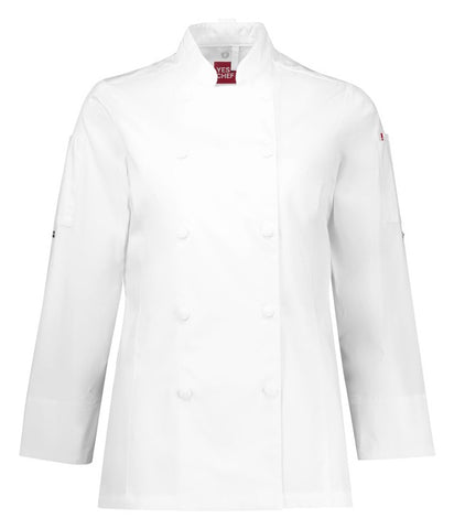 Gusto Womens Long Sleeve Chef Jacket White front view