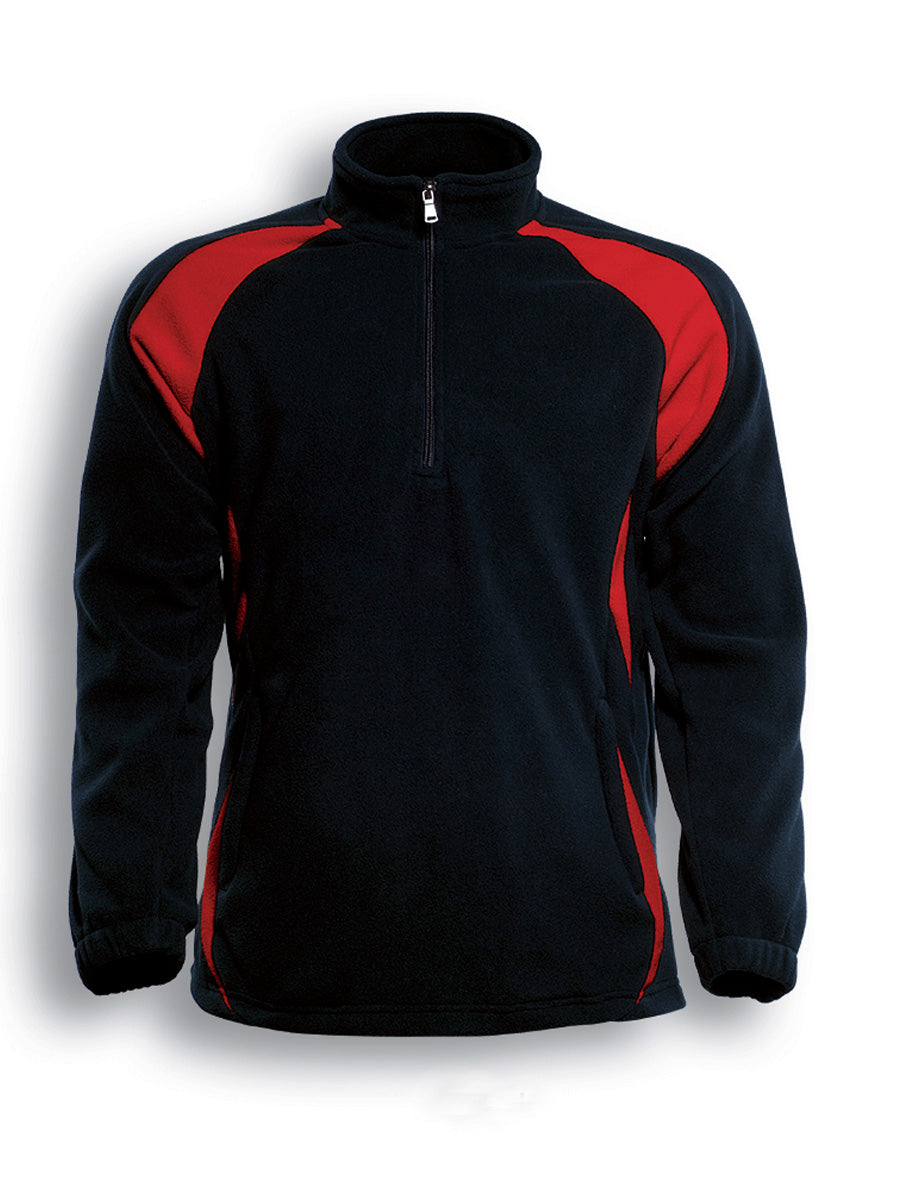 Unisex Adults 1/2 Zip Sports Pull Over Fleece in Black/Red