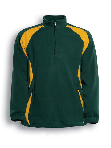 Unisex Adults 1/2 Zip Sports Pull Over Fleece in Bottle Green/Gold