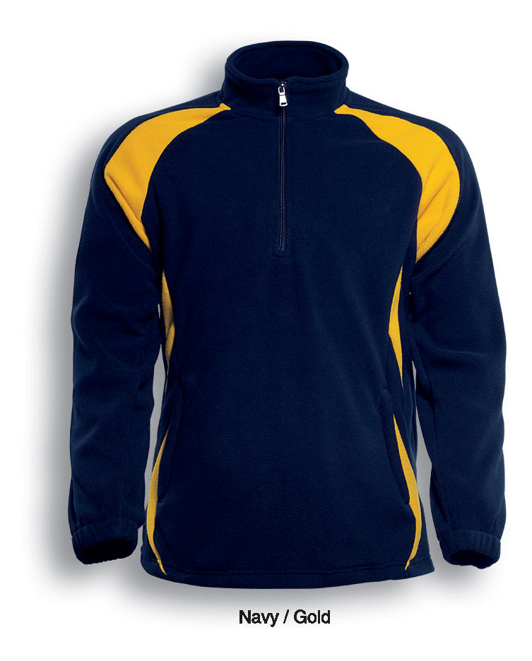 Unisex Adults 1/2 Zip Sports Pull Over Fleece in Navy/Gold