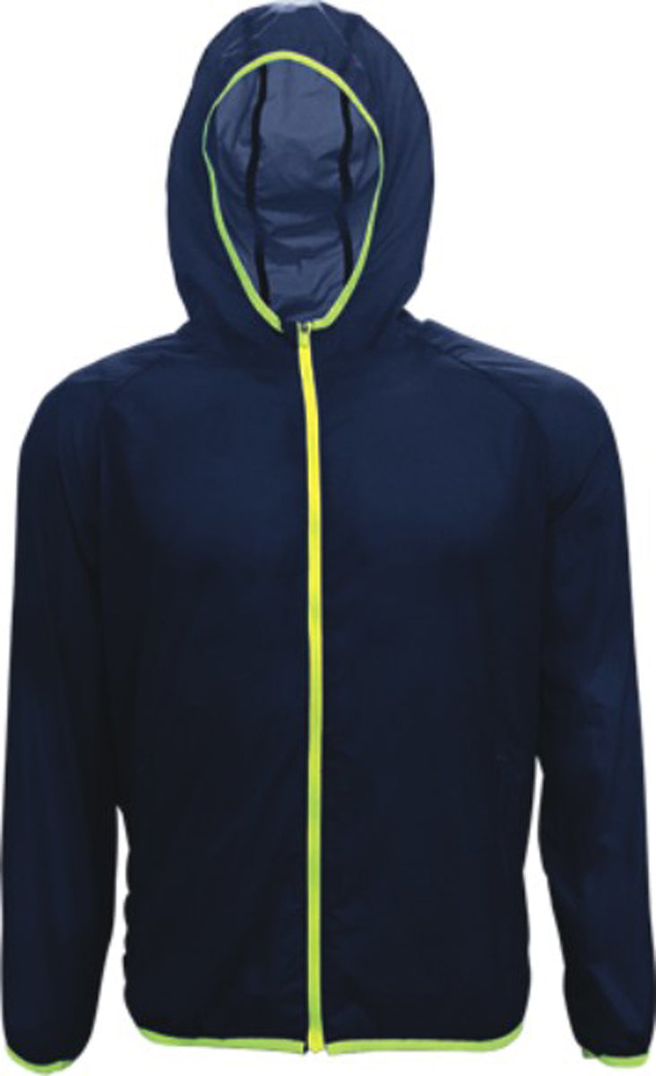 Unisex Adults Wet Weather Running Jacket in Navy/Fluoro Yellow