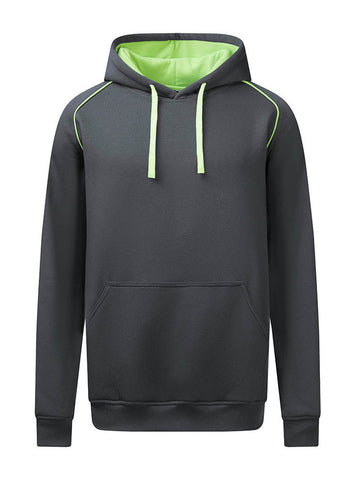Inner Hood Contrast Fleecy Hoodie in Charcoal/Lime