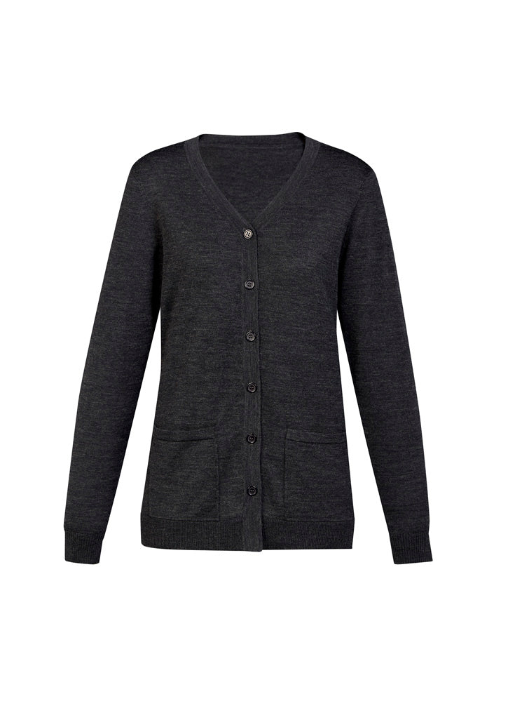 Button Front Womens Knit Cardigan Charcoal front view