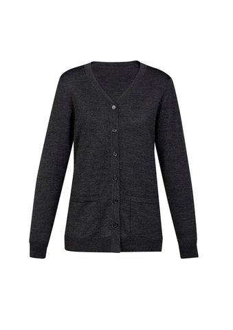 Button Front Womens Knit Cardigan Charcoal front view