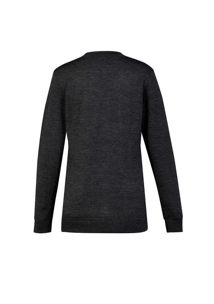 Button Front Womens Knit Cardigan Charcoal back view