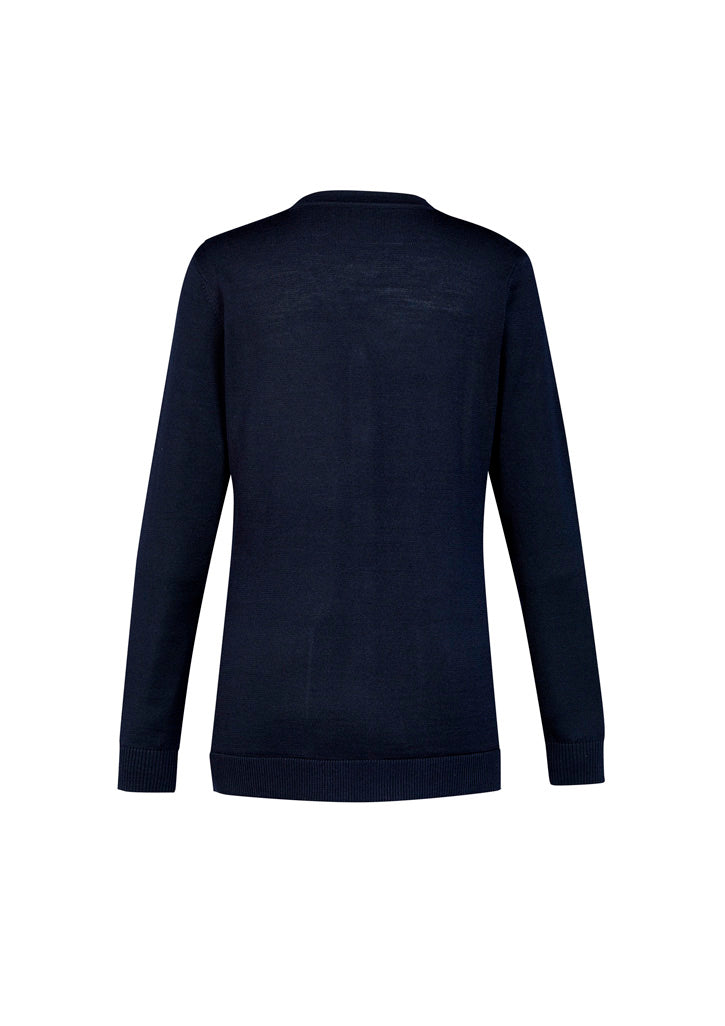 Button Front Womens Knit Cardigan Navy back view