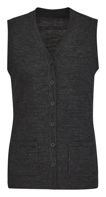 Button Front Womens Knit Vest Charcoal front view