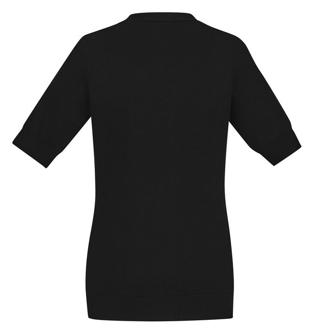 Zip Front Womens Short Sleeve Knit Cardigan Black back view
