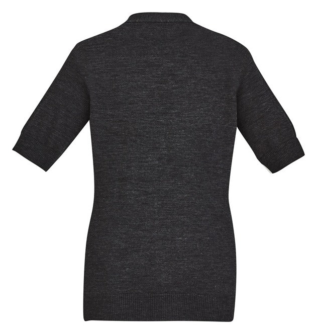 Zip Front Womens Short Sleeve Knit Cardigan Charcoal back view