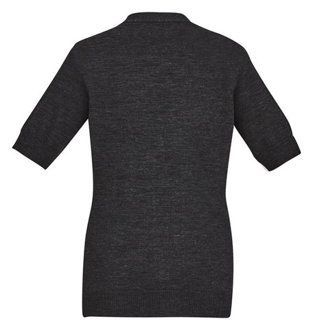 Zip Front Womens Short Sleeve Knit Cardigan Charcoal back view