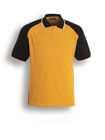 Unisex Adults Three Tone Polo in Gold/Black/Red
