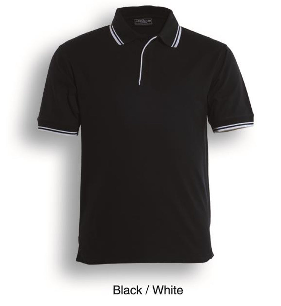 Unisex Adults Double Striped Polo in Black/White