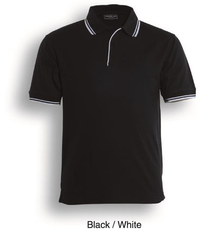 Unisex Adults Double Striped Polo in Black/White