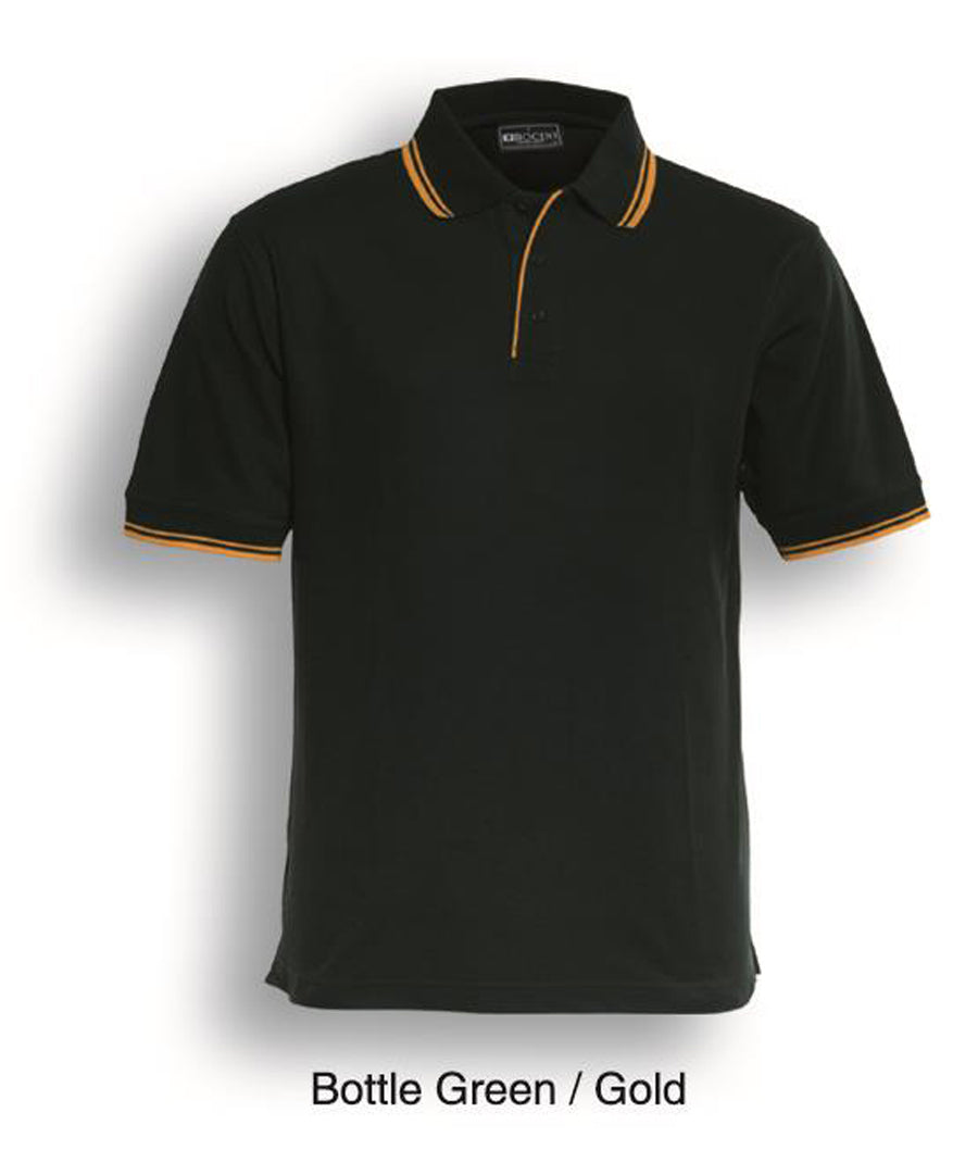 Unisex Adults Double Striped Polo in Bottle Green/Gold