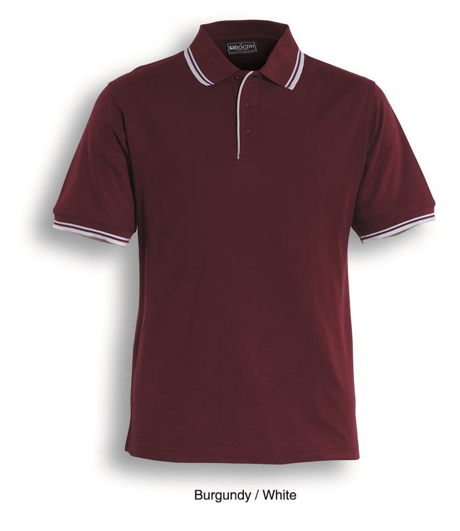 Unisex Adults Double Striped Polo in Burgundy/White