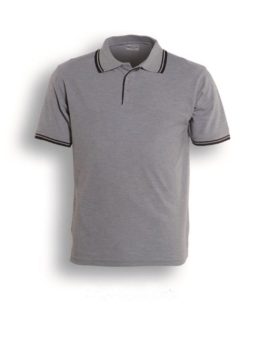 Unisex Adults Double Striped Polo in Grey/Black
